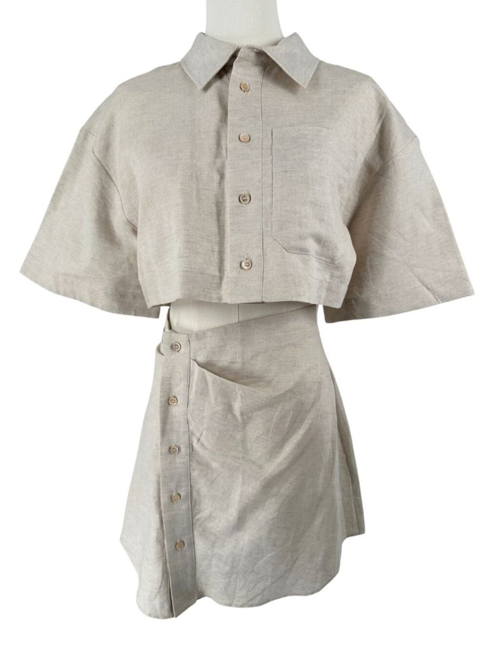 Jacquemus La Robe Arles Mini Dress Beige Cotton Linen FR 38 - Picture 10 of 13